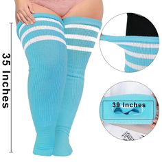 Plus Size Thigh High Socks Striped- Blue & White Comfortable Stretch Blue Socks, Blue Casual Socks One Size, Casual Blue Socks One Size, One Size Blue Casual Socks, Casual Blue One-size Socks, Trendy Fitted Blue Leg Warmers, Blue Fitted Casual Leg Warmers, Casual Fitted Blue Leg Warmers, Blue Fitted Comfortable Socks