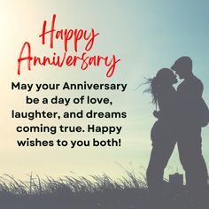 a happy anniversary card with an image of a man and woman kissing in front of the sun