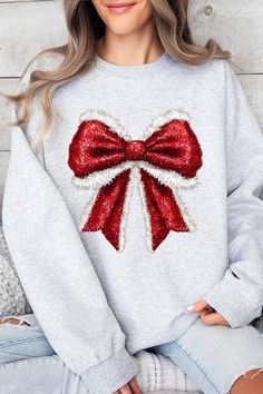 **NOT REAL GLITTER or SEQUINS** Christmas Santa Bow Graphic Fleece Sweatshirts.Unisex Crew Neck Long Sleeve Sweaters Knits.Crafted from premium materials, tailored to your lifestyle, ensuring a comfortable fit for any occasion.Family Group Uniforms Birthday Party Gift Concert Festival Events.High Quality Direct To Film Printed Graphic Design.50%COTTON,50%POLYESTERNICARAGUAMade In: Nicaragua Holiday Cheer Bows, Cute Christmas Sweaters, Bow Sweatshirt, Santa Graphic, Bow Graphic, Sequin Crafts, Concert Fit, Long Sleeve Sweaters, Festival Shop