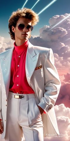 Man in a suit and sunglasses standing in the clouds with his hands in his pockets. Styles, 80s Style. Cool epic heroes.Follow us and visit our site for more amazing content! #handsome #funny #illustration #outfit #80sStyle #portrait #photo #beard #sketchbook #pockets #hands #sunglasses #beautiful #creative #standing 80's Mens Fashion, 1980 Fashion Mens, 80s Suits Men, Mens 80s Outfit, 80s Clothes 1980s Fashion Trends, 80s Style, 80s Fashion Outfits 1980s, Mens 80s Fashion, Church Outfit Men