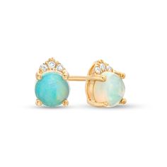 5.0mm Opal and Diamond Accent Trio Crown Stud Earrings in 10K Gold | Zales Outlet Gold Book, Gift List, Opal Jewelry, Earring Backs, Diamond Stone, 10k Gold, Stone Settings, Designer Earrings, Earings Piercings