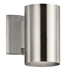 a stainless steel wall light on a white background