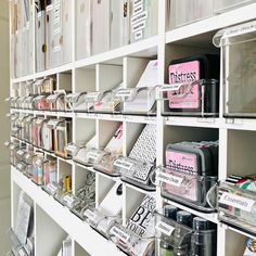 the shelves are filled with many different types of personal care items, including eyeglasses