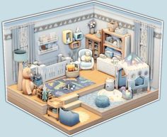 an animated view of a baby's room with furniture