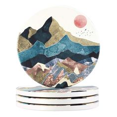 PRICES MAY VARY. STRONG WATER ABSORPTION - This sunset themed coaster set is made of ceramic stone which works better than sandstone. It can absorb water or drink stains more quickly and keep table dry and clean. PROTECT YOUR TABLE – The mountain pattern design ceramic top on these cute coasters help capture moisture from ice cold drinks and protect surfaces from hot coffee cups, more absorbent than sandstone coasters. ANTI CORK BASE - The back of the coasters is cork to prevent table from worn Mountain Pattern, Absorbent Coasters, Cute Coasters, Bar Coasters, Ice Cold Drink, White Wine Glasses, Entertainment Bar, Mountain Designs, Dishwasher Detergent