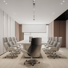 an empty conference room with chairs around a table