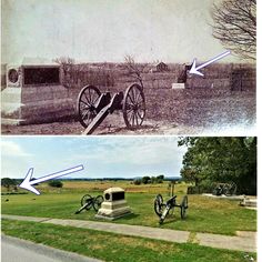 an old photo with two different views of the same area, and one showing what it looks like