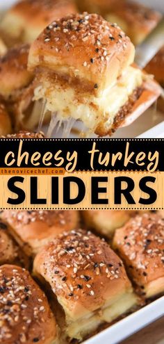 cheesey turkey sliders with text overlay