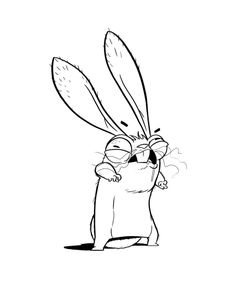 a cartoon bunny with its mouth open and eyes wide open, standing in front of a white background