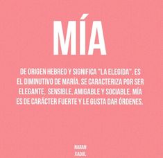 a pink poster with the words mia written in white on it's bottom corner