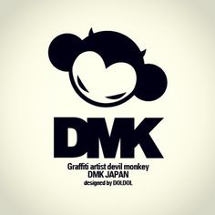 the logo for dmk's art and devil monkey is shown in black on a white background