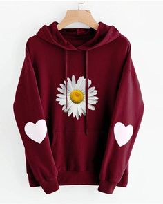 Daisy Print Cute Long Sleeve Hoodies Cartoon Heart, Heart Hoodie, Tops Blouse, Daisy Print, Loungewear Set, Printed Drawstring, Shirts Women, Drawstring Hoodie, Fashion Pattern