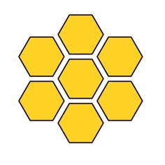 four hexagonals are shown in yellow and black