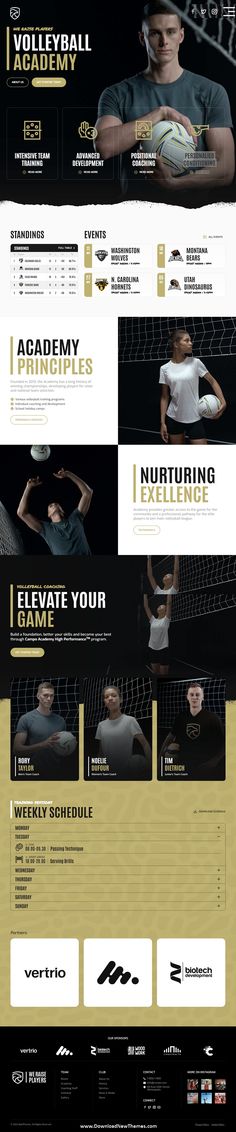 Volleyball Sport Club and Team WordPress Theme Basketball Website Design, Sports Website Design Inspiration, Sports Academy, Football Website Design, Football Website, Sport Website Design, Sports Website Design, Web Sport, Webpage Design Layout