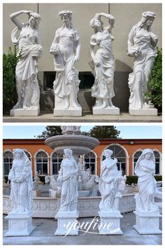 the statues are all different sizes and colors