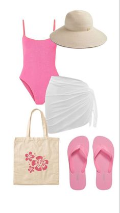 Beach Day Outfit Summer Bikinis, Cute Pink Bikinis, Barbie Summer Outfits, Pink Swimsuit Outfit, Waterpark Outfit Ideas, Beach Wear Aesthetic, Beach Day Outfit Ideas, Beach Outfit Pink, Pink Beach Outfit