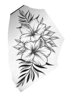 a black and white drawing of flowers on an umbrella