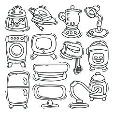 hand drawn doodles of household appliances