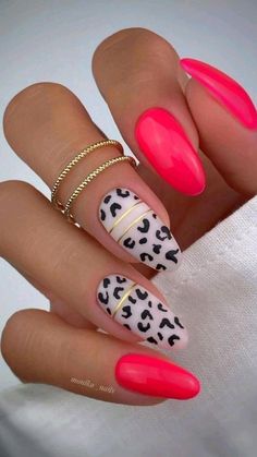 Neon Cheetah Print Nails, Barbie Inspired Nails, Nails Leopard, Future Nails, Mani Ideas, Nails Accessories, Barbie Cartoon, Trendy Nail Art Designs, Gelish Nails