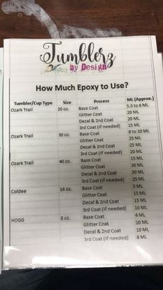 a pile of paper with instructions for how much epoxy to use