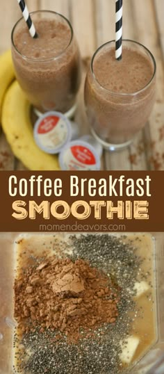 coffee breakfast smoothie with bananas and chia seeds