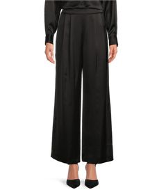 From Gianni Bini&#x2C; these pants feature:Satin fabricationWide leg silhouetteFlat frontHigh rise waistbandCenter back zip closureApprox. 30.5" inseamPolyester/elastaneDry cleanImported. Sleek Silk Trousers, Satin Pants For Workwear, Sleek Satin Pants For Work, Wide-leg Satin Pants For Workwear, Satin Wide-leg Workwear Pants, High-waisted Satin Pants For Work, Satin Wide-leg Pants For Work, Full Length Wide Leg Satin Pants For Work, Sleek Silk Bottoms For Work