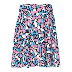 a pink and blue skirt with small squares on it