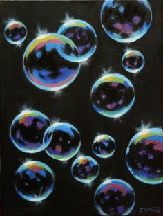 a painting of soap bubbles on a black background