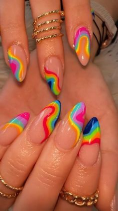 Rave Nails, Unghie Nail Art, Colorful Nail, Crazy Nails, Ideas Nails, Nails Simple, Rainbow Nails, Festival Nails