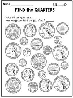 an image of coins and quarters with the words find the quarters