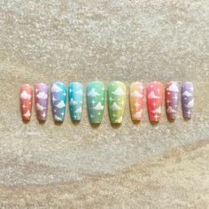 Rave Nails, Paznokcie Hello Kitty, Dreamy Clouds, Nails Hand Painted, Rainbow Clouds, Cute Simple Nails, Painted Rainbow, Really Cute Nails