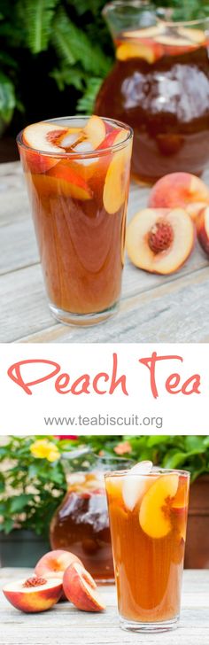 peach tea with sliced peaches on the side