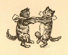 two cats playing with each other on a piece of paper that has been drawn by hand