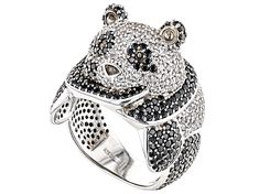 1.78ctw Round Black Spinel With 1.19ctw Round White Zircon Rhodium Over Sterling Silver Panda Ring. Measures approximately .88"L x .65"W. Not sizeable. Accent stones primarily zircon. Panda Ring, Spinel Gemstone, Animal Rings, Broken Chain, Black Spinel, Faceted Gemstones, Cultured Pearls, Gemstone Colors, Post Earrings