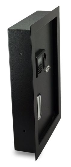 an open black box with two electronic devices in the door and one on the inside