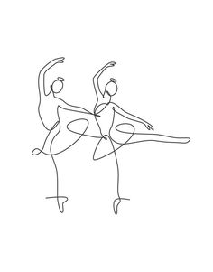 two ballerinas are standing in the middle of a dance pose, one line drawing