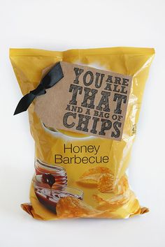 a bag of honey barbecue chips with a tag on the side that says, you're