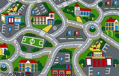 a road map with lots of different roads and buildings on it, all in one pattern