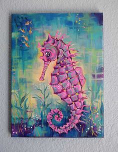 a painting of a sea horse on a wall