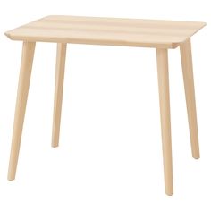 a small wooden table with two legs and a square shaped design on the top, against a white background