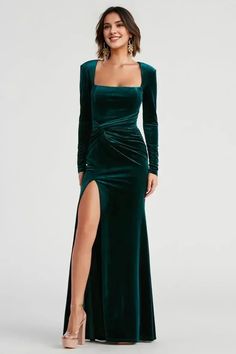 Velvet Knot Square Neck Floor Length Mermaid Long Sleeves Evening Dres – Weitese Dress Formal Long Dress, Sparkly Clutch, Glitter Prom Dresses, Long Sleeve Evening Dresses, Knot Dress, Sequin Prom Dresses, Green Prom Dress, Satin Prom Dress, Pink Prom Dresses