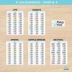 the printable planner stickers are available in four different colors