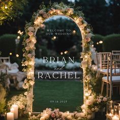 a wedding arch decorated with flowers and candles