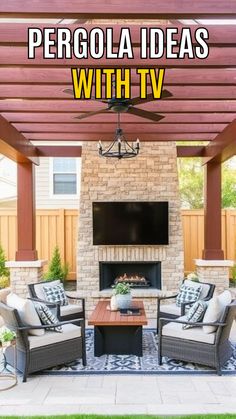 Pergola Ideas with TV – Stylish & Functional Outdoor Setup! Front Porch Pergola, Cozy Fire Pit, Ideas Terraza, Tv Mounting