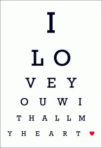 an eye chart with the words i love you