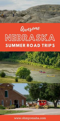 a red and white photo with the words awesome nebraska summer road trip written below it