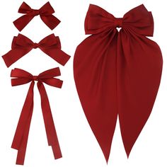 PRICES MAY VARY. ❤Package Include: Package comes with 4 pcs hair bows clip in different sizes. Big and small sizes could meet your all hairstyle and match different clothes, adding charming temperament to your OOTD. ❤Satin Material: These Hair bow barrettes are made of silky satin fabric and metal clips with soft smooth touch. ❤Various Sizes: There are four sizes: small, medium, large and Oversized. Perfect for decorating all kinds of hair types, short hair, long hair, thin hair, thick hair, str Black Hair Ribbon, Aesthetic Hair Accessories, Bows For Hair, Hair Bow Clips, Red Hair Bow, White Hair Bows, Large Hair Bows, All Hairstyles, Hair Ribbons