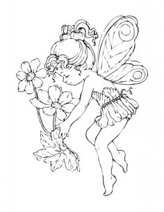 a fairy with flowers in her hand and the outline for it to be colored on