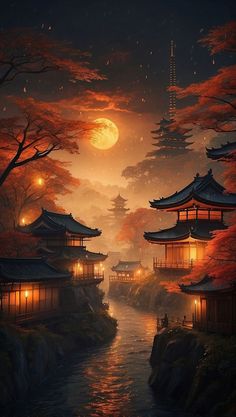 Ancient environment in Japan. It's night and rainy. Japanese Exterior, Scenery Pictures, Chinese Landscape, Japanese Landscape, Cool Wallpapers Art