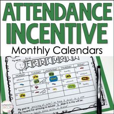 a calendar with the words attendance in green and white